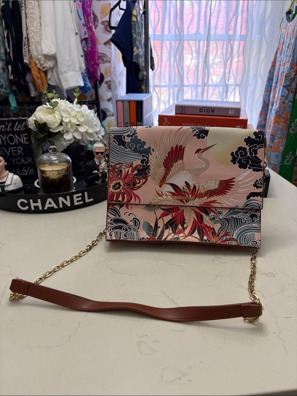 Spartina 449 Pink Crane & Floral Printed Crossbody Bag